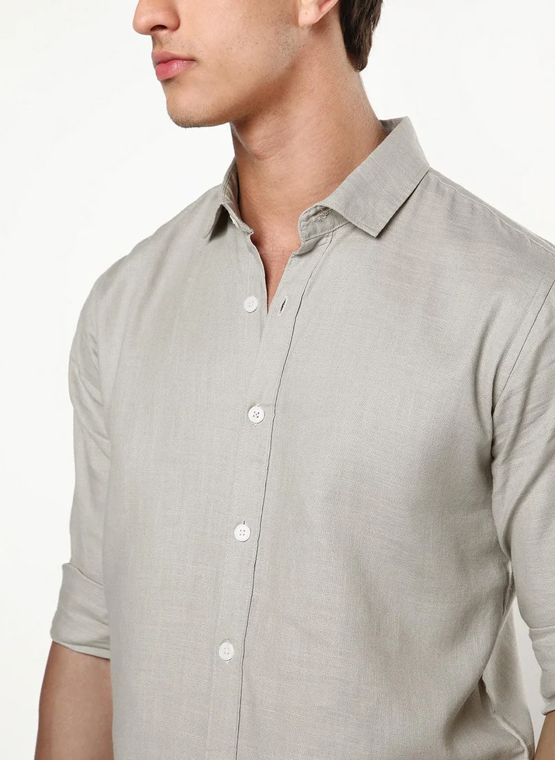 Urbano Fashion  Urbano Fashion Men's Grey Linen Blend Full Sleeve Relaxed Fit Casual Solid Shirt for Men | Best Price UAE