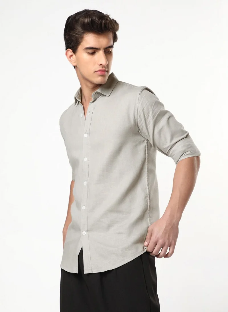 Urbano Fashion  Urbano Fashion Men's Grey Linen Blend Full Sleeve Relaxed Fit Casual Solid Shirt for Men | Best Price UAE