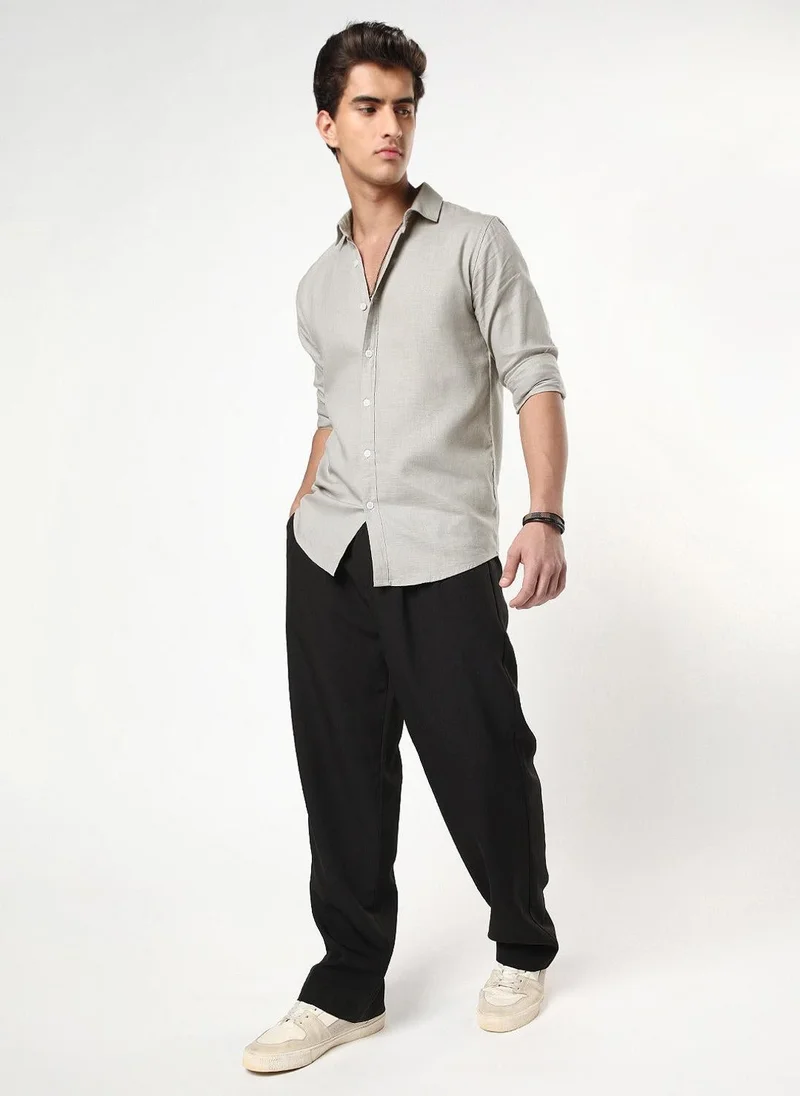 Urbano Fashion  Urbano Fashion Men's Grey Linen Blend Full Sleeve Relaxed Fit Casual Solid Shirt for Men | Best Price UAE