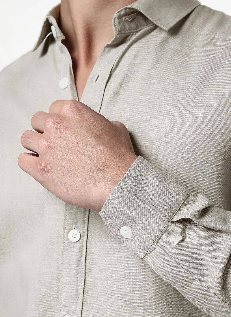 Urbano Fashion  Urbano Fashion Men's Grey Linen Blend Full Sleeve Relaxed Fit Casual Solid Shirt for Men | Best Price UAE