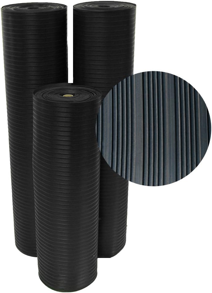 Rubber-Cal 03_168_W_CO_15 Composite Rib Corrugated Rubber Floor Mats, 48" Wide, 4' x 15' Roll, Black - Image 1