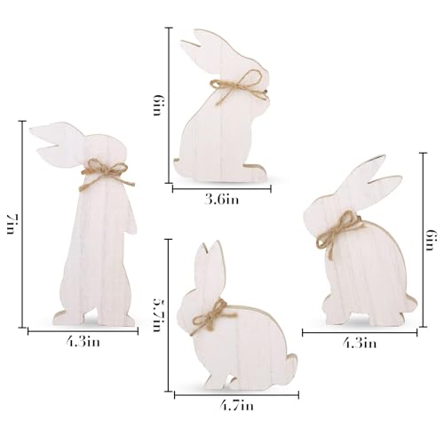 Treory Easter Decorations 4 pcs Rustic Wooden Easter Bunny Table Signs Farmhouse Freestanding Tiered Tray Decor for Home Gifts White - Image 3