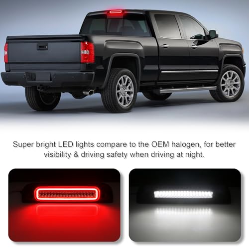 SHINEFIT LED Third 3rd Brake Light Replacement for 20142019 Silverado Sierra 1500 2500HD 3500HD High Mount F1 Style Strobe Brake Light Smoked Lens - Image 3