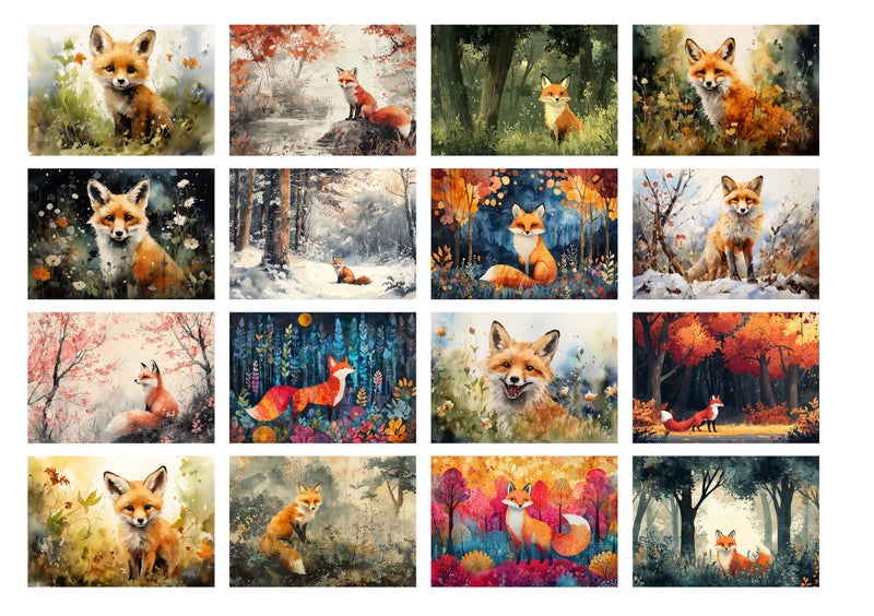 Flonz Decoupage Paper Pack (35 Sheets 6"x8") Fox Whimsy: Playful Red Foxes in Autumn, Snowy and Springtime Forest Scenes, Featuring Curious Expressions, Dreamy Backgrounds and Woodland Charm FLONZ Vintage - Image 2