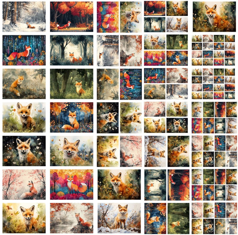 Flonz Decoupage Paper Pack (35 Sheets 6"x8") Fox Whimsy: Playful Red Foxes in Autumn, Snowy and Springtime Forest Scenes, Featuring Curious Expressions, Dreamy Backgrounds and Woodland Charm FLONZ Vintage - Image 4