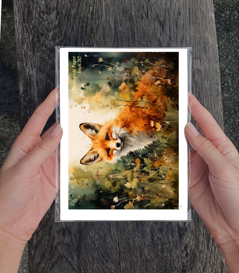 Flonz Decoupage Paper Pack (35 Sheets 6"x8") Fox Whimsy: Playful Red Foxes in Autumn, Snowy and Springtime Forest Scenes, Featuring Curious Expressions, Dreamy Backgrounds and Woodland Charm FLONZ Vintage - Image 3