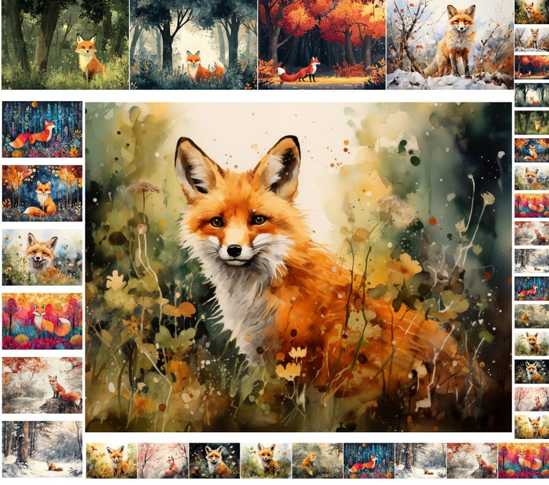 Flonz Decoupage Paper Pack (35 Sheets 6"x8") Fox Whimsy: Playful Red Foxes in Autumn, Snowy and Springtime Forest Scenes, Featuring Curious Expressions, Dreamy Backgrounds and Woodland Charm FLONZ Vintage - Image 1