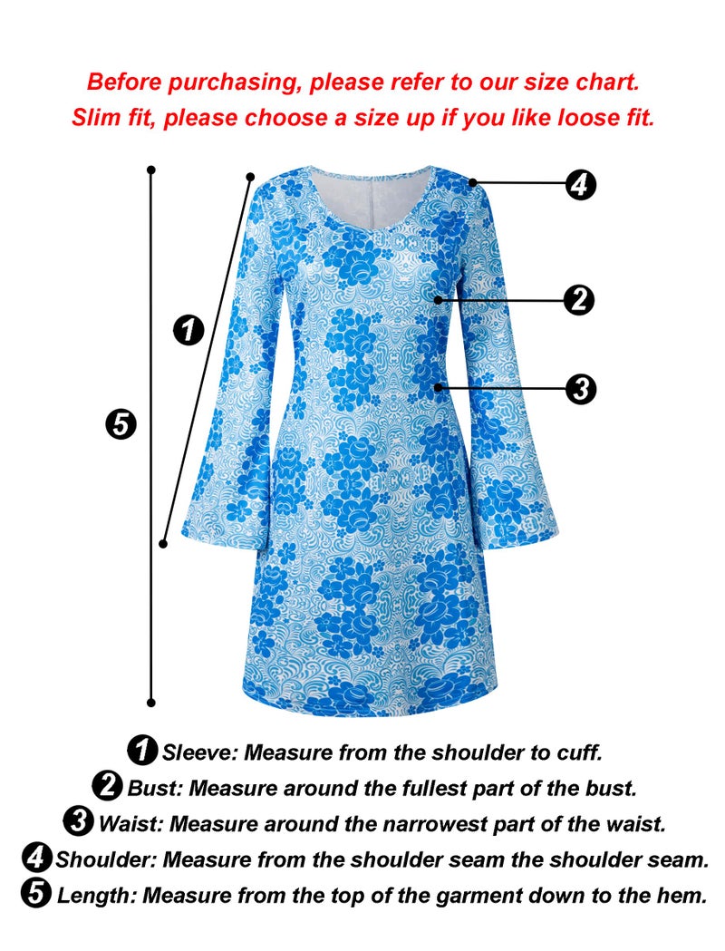Deerjoke 60s 70s Disco Outfit Hippie Costume Women, 1970 Style Clothes Dress Accessories Jewelry Halloween (Blue, Small) - Image 2