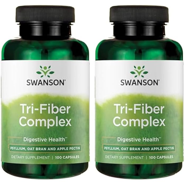 Swanson Tri-Fiber Complex - Digestive Health Supplement Made with Psyllium, Oat Bran, & Apple Pectin - (100 Capsules) (2 Pack) - Image 1