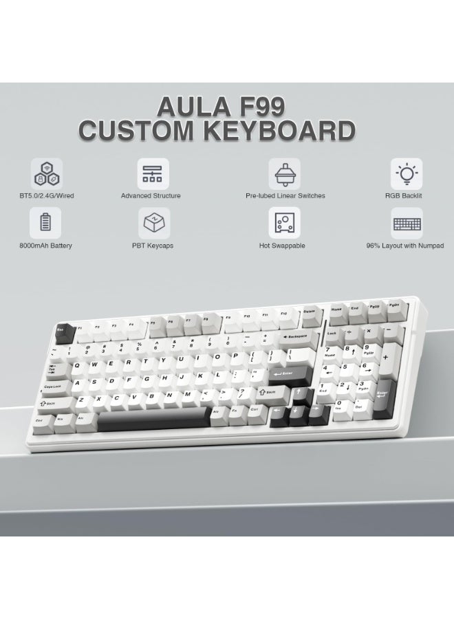 AULA F99 Gaming Mechanical Keyboard Three Mode 2.4g Wireless Bluetooth Wired Hot Swap PBT Gasket RGB For Games Typing - Image 2