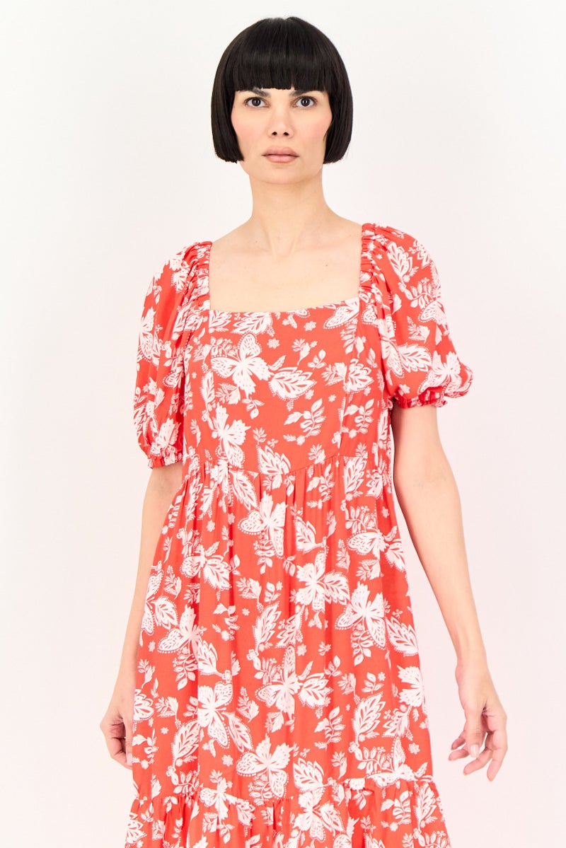 promod Women Floral Print Midi Dress, Multicolor - Image 2