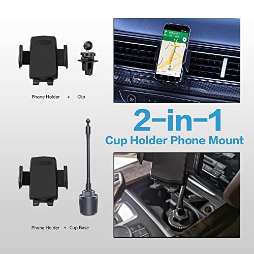 VARGTR 2-in-1 Cup Holder Phone Mount, Universal Adjustable Gooseneck Cup Holder, 360 Rotation, One-Button Release, Fits 4"-7" Phones - Image 2
