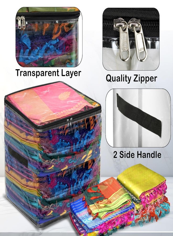 Storite PVC 2 Pack Jumbo Saree Bags, Transparent Saree Bags With Zip, Saree Covers For Storage With Moisture & Dust Proof, Wardrobe Organizer(45x41x33 cm) - Image 3