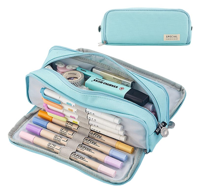 EHOPE Large Capacity Pencil Case Big Capacity Pouch Portable Large Storage Pen Case Pencil Bag for Office Travel Holder Box (Light Blue) - Image 1