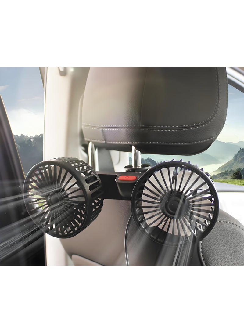 Lee Yon Cooling Car Fan, USB Cooling Fan for Car Backseat, 360 Degree Rotatable Dual Head Speed Rear Seat Air Fan 3 Speed Strong Wind Rear Seat Air Circulation Fan,for All Vehicles, Black - Image 1