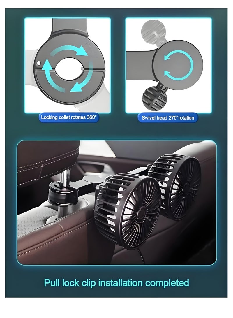 Lee Yon Cooling Car Fan, USB Cooling Fan for Car Backseat, 360 Degree Rotatable Dual Head Speed Rear Seat Air Fan 3 Speed Strong Wind Rear Seat Air Circulation Fan,for All Vehicles, Black - Image 5