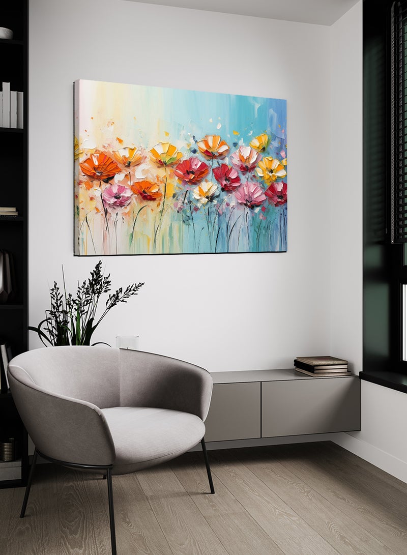 LOWHA Canvas Wall Art Stretched Over Wooden Frame with Colourful Flowers Painting - Image 1