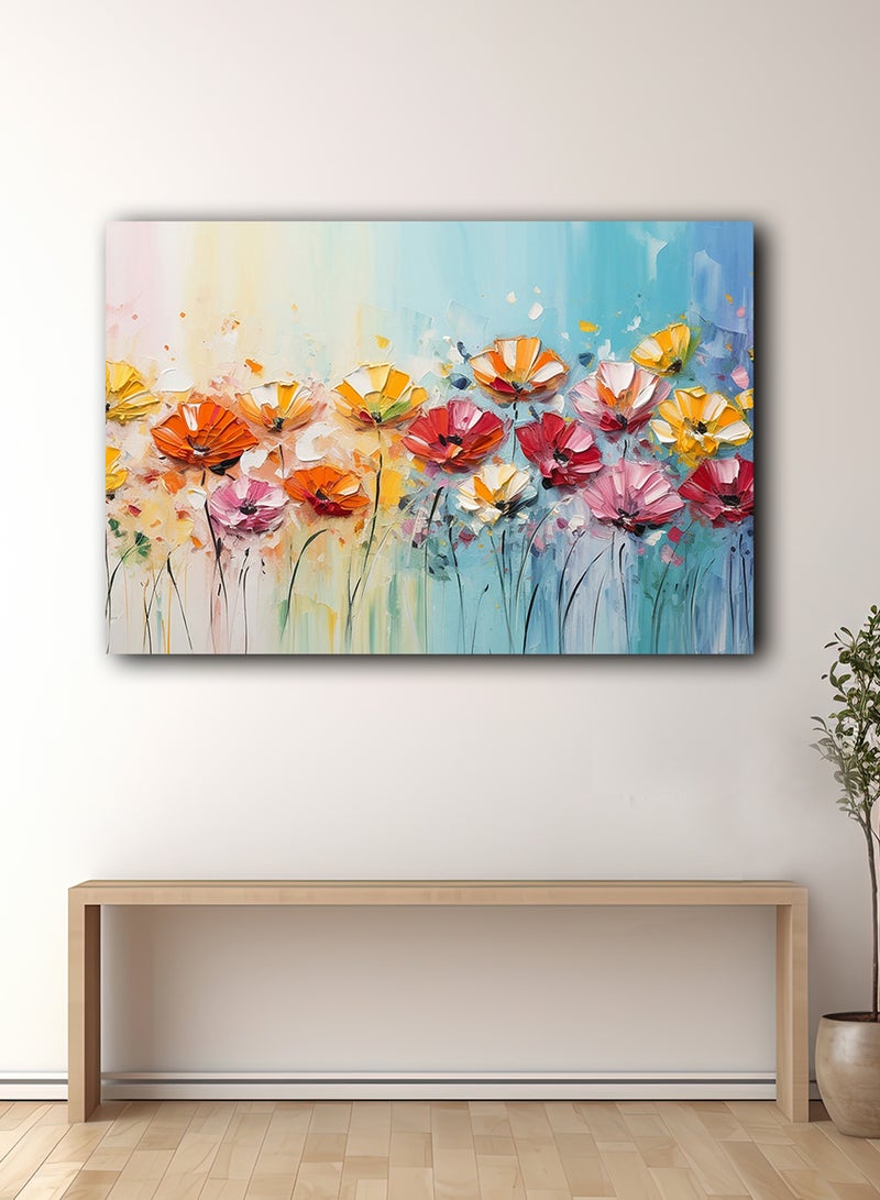 LOWHA Canvas Wall Art Stretched Over Wooden Frame with Colourful Flowers Painting - Image 2