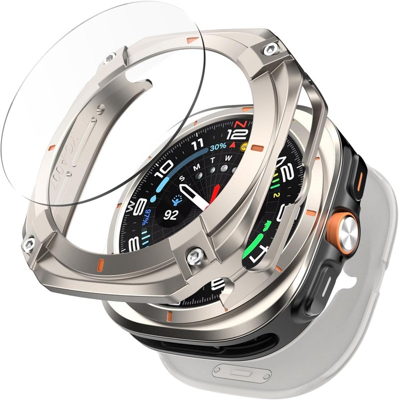 KASTWAVE 3 in 1 Metal Case for Samsung Galaxy Watch Ultra 47mm (2025/2024), Stainless Steel Protective Bumper, Hard PC Back Cover, HD Tempered Glass Screen Protector, Titanium Orange - Image 1