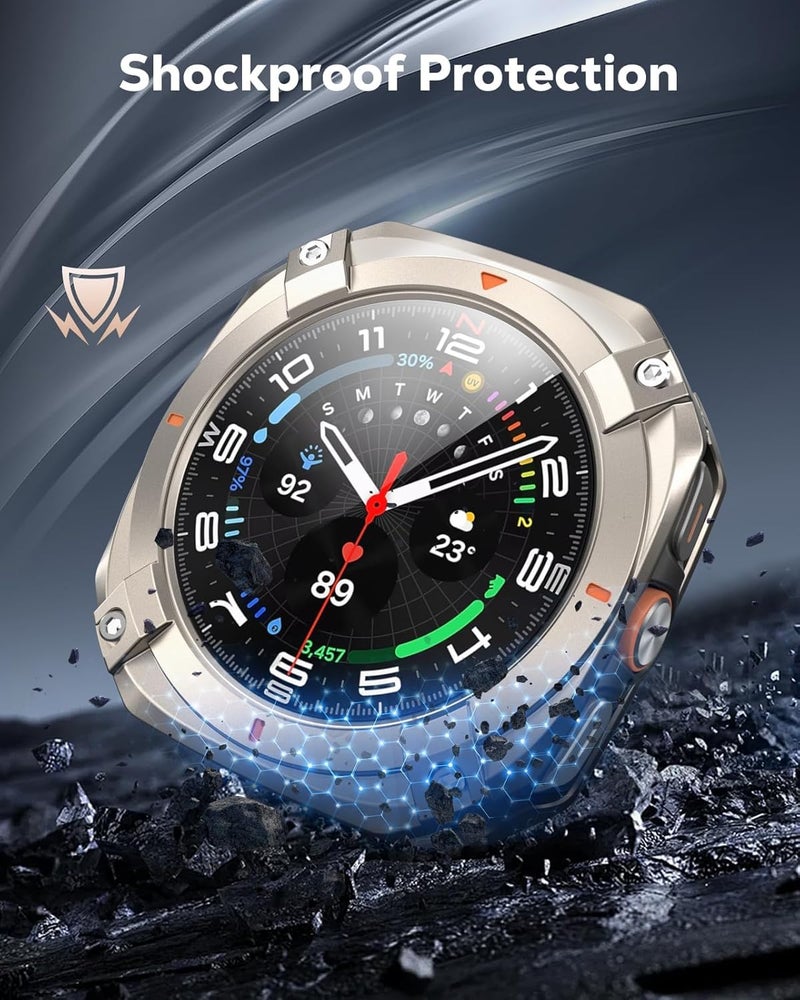 KASTWAVE 3 in 1 Metal Case for Samsung Galaxy Watch Ultra 47mm (2025/2024), Stainless Steel Protective Bumper, Hard PC Back Cover, HD Tempered Glass Screen Protector, Titanium Orange - Image 4