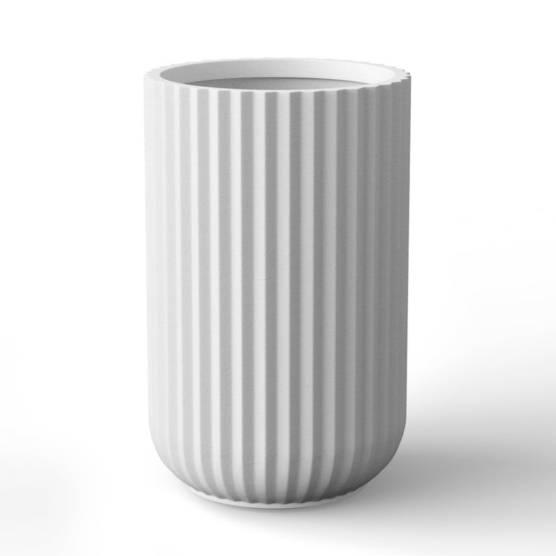 Kante Tall Fulted Planter, 17.7 Inch Tall Round Concrete Plant Pots with Drainage Hole and Rubber Plug, Modern Decor for Indoor Outdoor Plants, Flower, White - Image 1