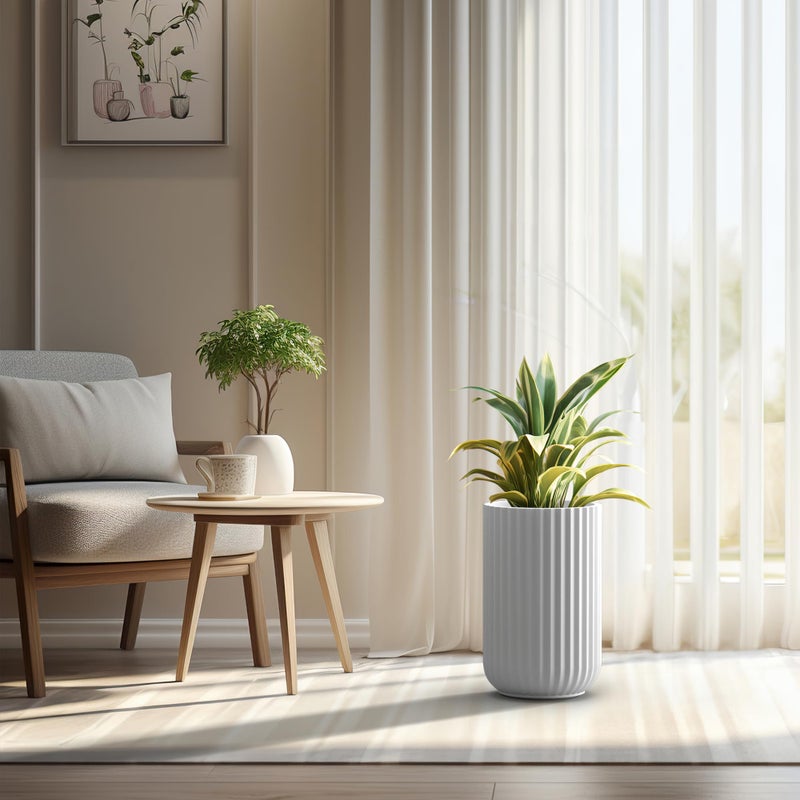 Kante Tall Fulted Planter, 17.7 Inch Tall Round Concrete Plant Pots with Drainage Hole and Rubber Plug, Modern Decor for Indoor Outdoor Plants, Flower, White - Image 5