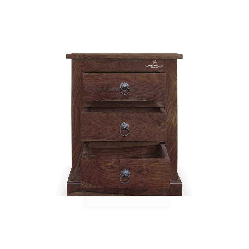 TAMANNA ART PALACE TAMANNA ART PALACE Solid Sheesham Wood Bedside TableCoffee TableSofa TableEnd Table with Storage and 3 Drawers Natural Honey Oak Black Walnut  - Image 5