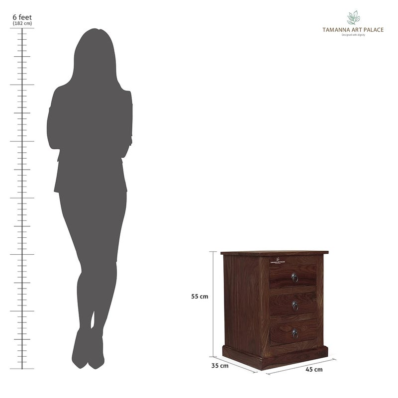 TAMANNA ART PALACE TAMANNA ART PALACE Solid Sheesham Wood Bedside TableCoffee TableSofa TableEnd Table with Storage and 3 Drawers Natural Honey Oak Black Walnut  - Image 2