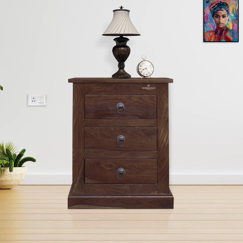 TAMANNA ART PALACE TAMANNA ART PALACE Solid Sheesham Wood Bedside TableCoffee TableSofa TableEnd Table with Storage and 3 Drawers Natural Honey Oak Black Walnut  - Image 1