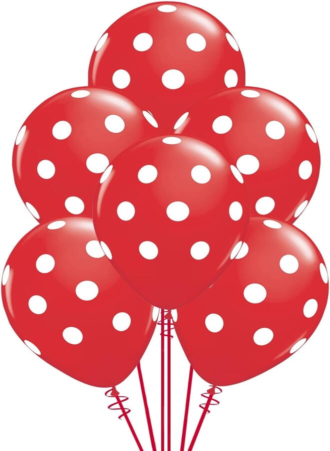 Qualatex Big Polka Dots White/Red Biodegradable Latex Balloons, 11-Inch (12-Units)