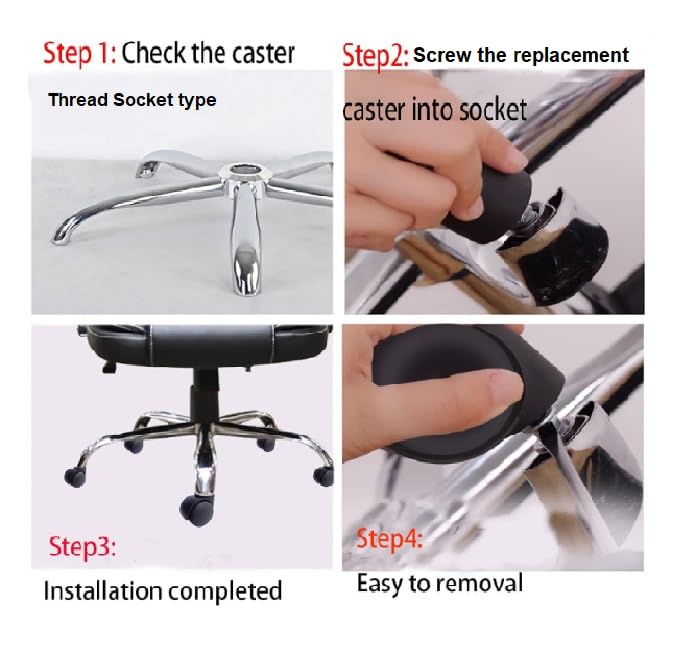 SHREYANSH Office Chair Nylon Black Caster Wheels Universal Fit Smooth Quiet Roll Safe for All Floors HeavyDuty Replacement Casters Pack of 5 Piece THREAD TYPE - Image 5