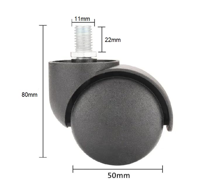 SHREYANSH Office Chair Nylon Black Caster Wheels Universal Fit Smooth Quiet Roll Safe for All Floors HeavyDuty Replacement Casters Pack of 5 Piece THREAD TYPE - Image 4