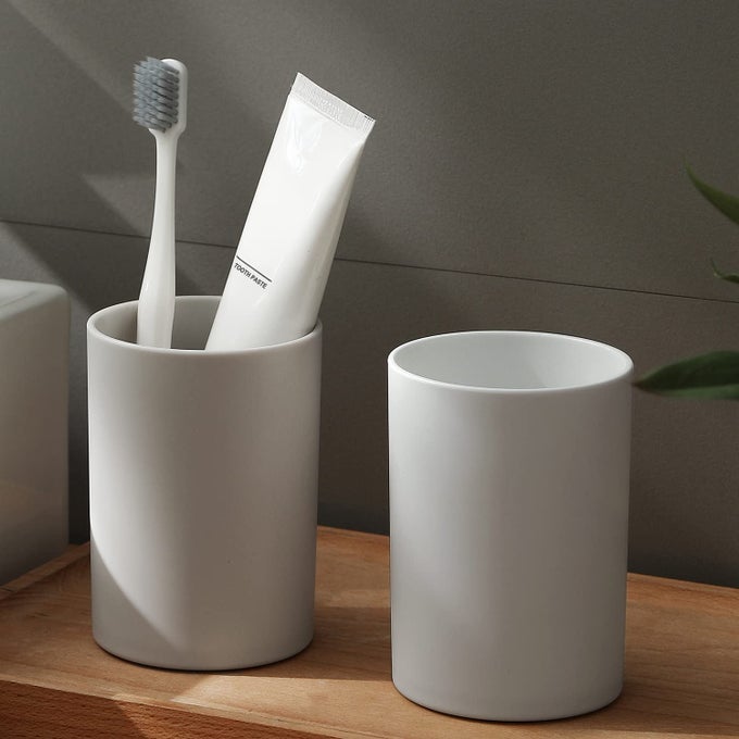 PP 2PCS REUSABLE UNBREAKABLE TOOTHBRUSH CUP 105OZ300ML MOUTHWASH HOLDER EASY TO CLEAN ADEQUATE FOR BATHROOM GREY