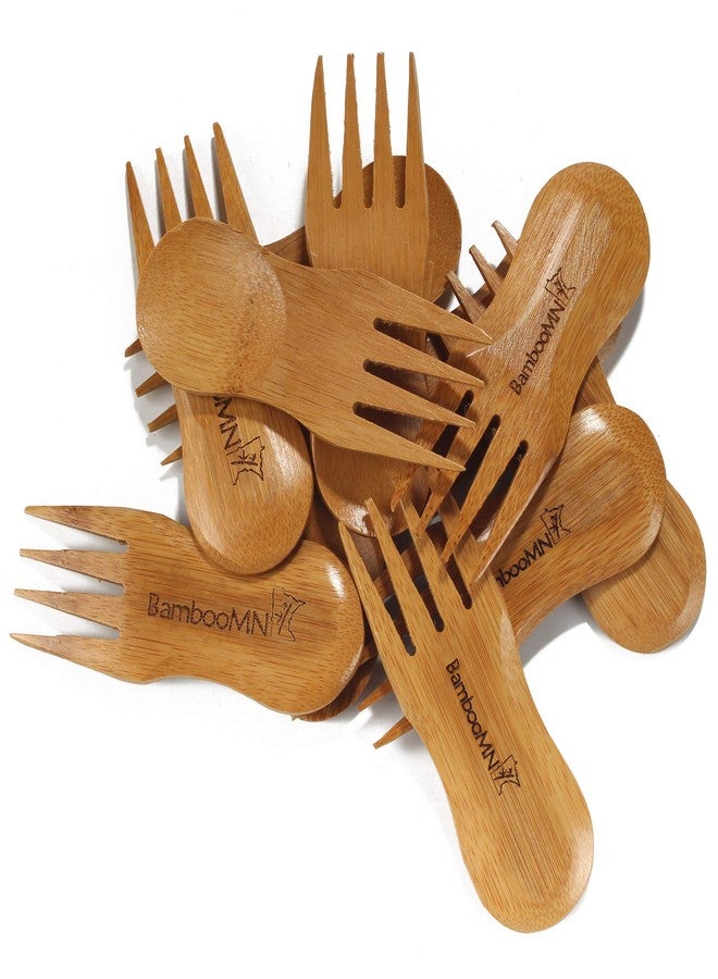 BambooMN Solid Bamboo Stubby Spork 4" - All Natural Reusable Utensils - 10 pcs - Image 1