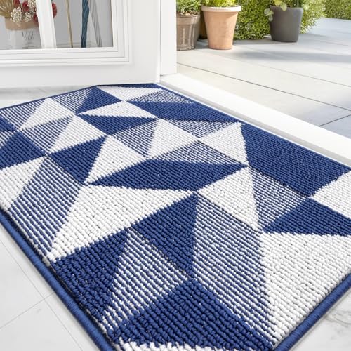 OLANLY Door Mat Indoor Entrance Washable 32x20 OdorFree LowProfile Front Back Geometric Doormat Absorbent Resist Dirt Entry Carpet Easy to Clean Sturdy Inside Floor Mats for Entryway Navy - Image 1