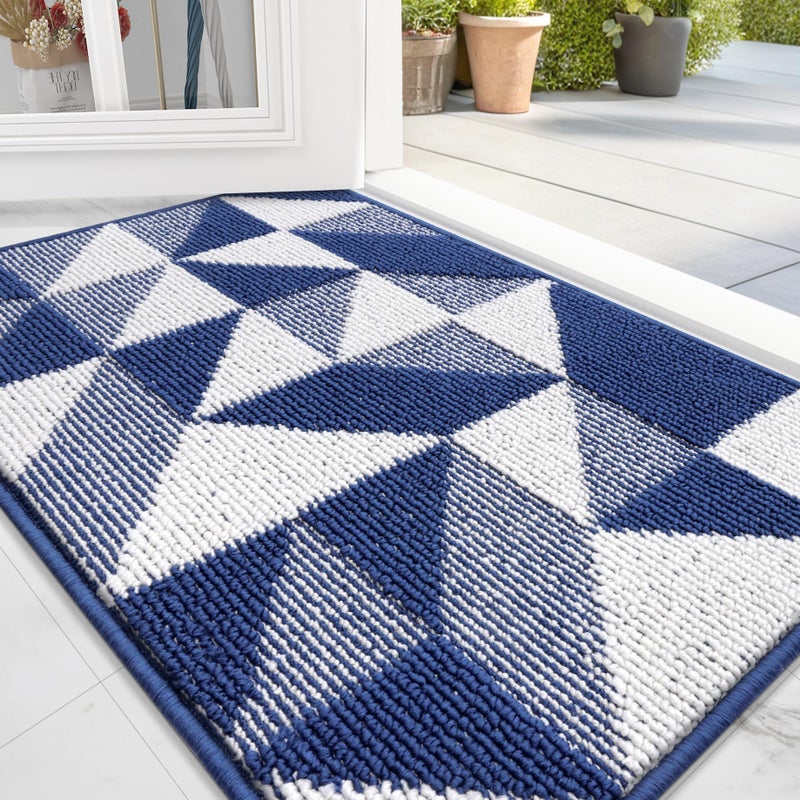 OLANLY Door Mat Indoor Entrance Washable 32x20 OdorFree LowProfile Front Back Geometric Doormat Absorbent Resist Dirt Entry Carpet Easy to Clean Sturdy Inside Floor Mats for Entryway Navy - Image 2