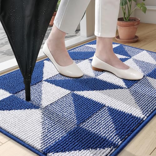 OLANLY Door Mat Indoor Entrance Washable 32x20 OdorFree LowProfile Front Back Geometric Doormat Absorbent Resist Dirt Entry Carpet Easy to Clean Sturdy Inside Floor Mats for Entryway Navy - Image 3