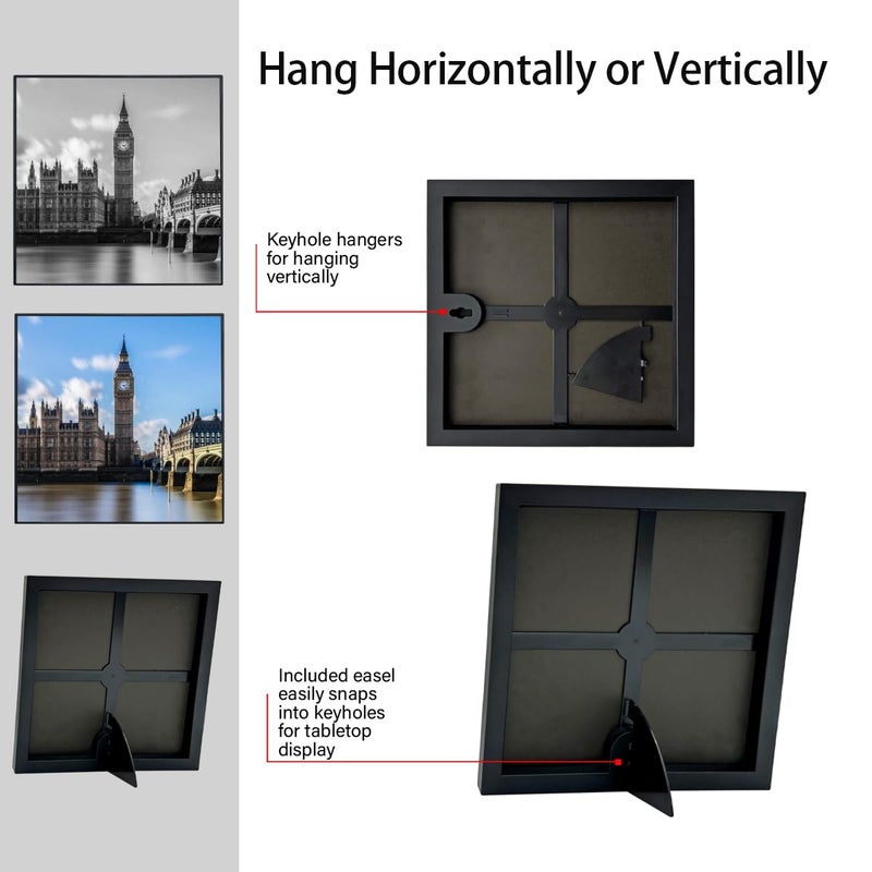 GOmaize Front Loading Black Picture Frame 8x8 Set of 6 Wall and Table Mounting - Image 3