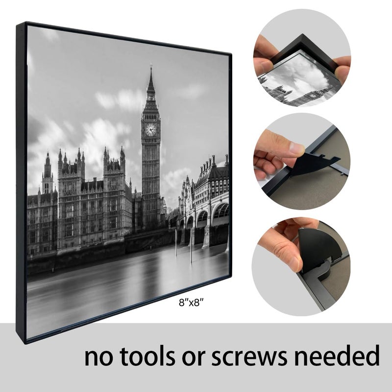 GOmaize Front Loading Black Picture Frame 8x8 Set of 6 Wall and Table Mounting - Image 5