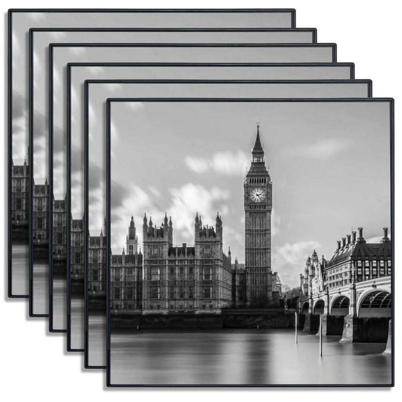 GOmaize Front Loading Black Picture Frame 8x8 Set of 6 Wall and Table Mounting - Image 1