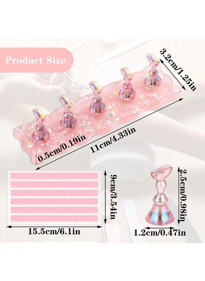 Prasacco 2 Sets Nail Stand For Painting Nails, Acrylic Nail Holder For Press On Nails Display With 96 Pcs Reusable Adhesive Putty Magnetic Fake Nail Holder For Painting For Home Diy Salon(White+Pink)  - Image 2