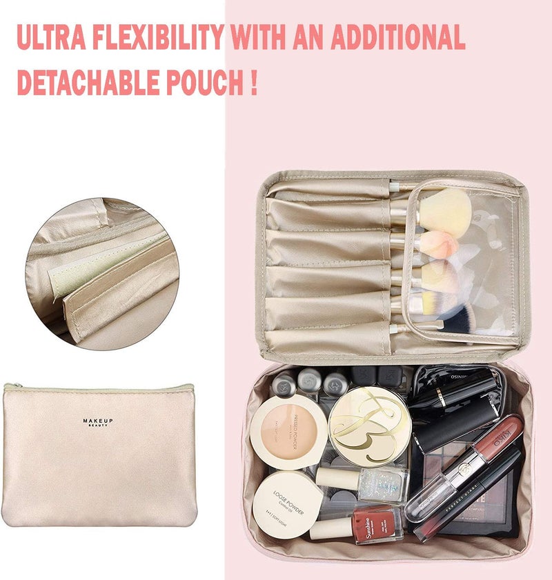 BESTOTTAM Cosmetic Organizer Bag with Pouch Makeup Pouch for Home and Travel Makeup Organiser for Brushes Toiletries Cosmetics for Women 24 x 17 x 7 cm Pink Beauty with Pouch - Image 5