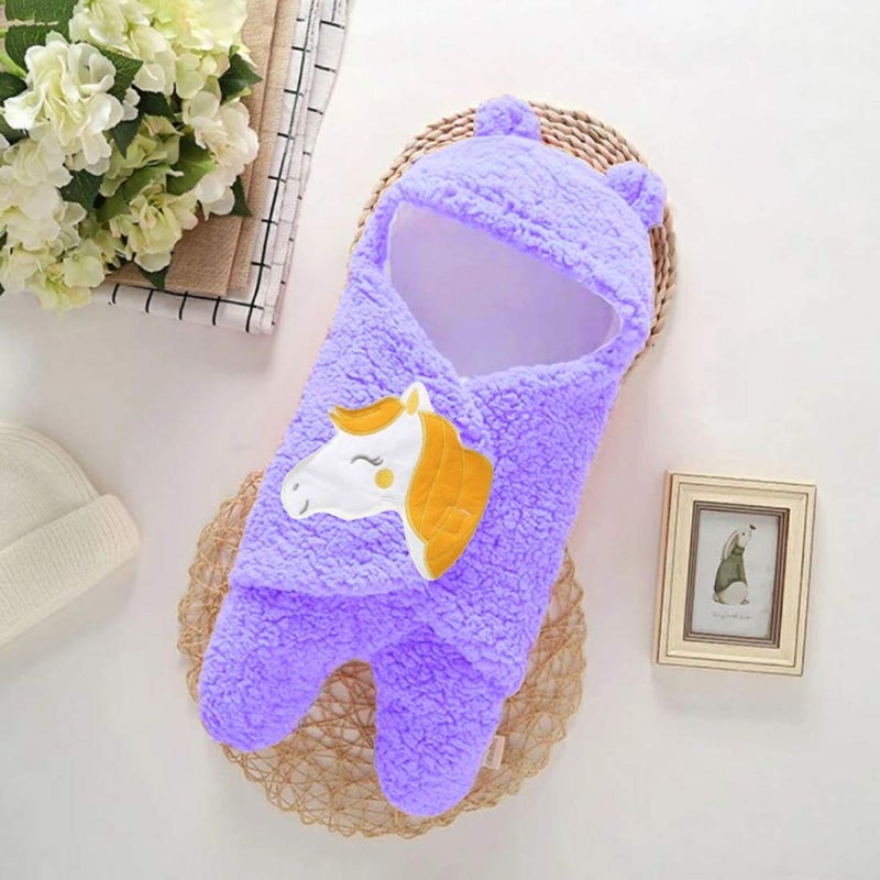 BRANDONN New Born Hooded Supersoft Swaddle Wrapper Cum Baby Blanket for Babies Purple 06 Months - Image 2