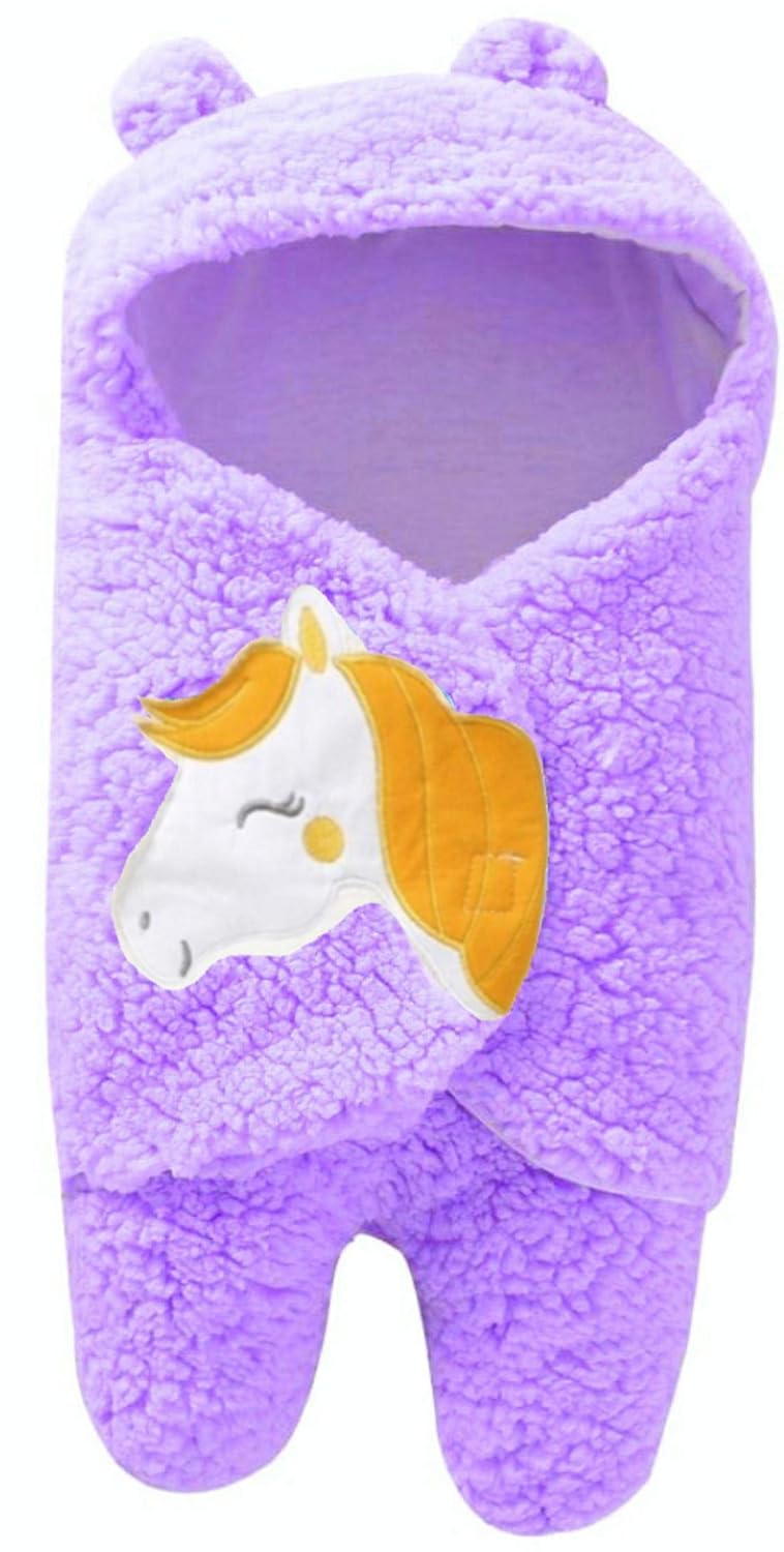 BRANDONN New Born Hooded Supersoft Swaddle Wrapper Cum Baby Blanket for Babies Purple 06 Months - Image 1