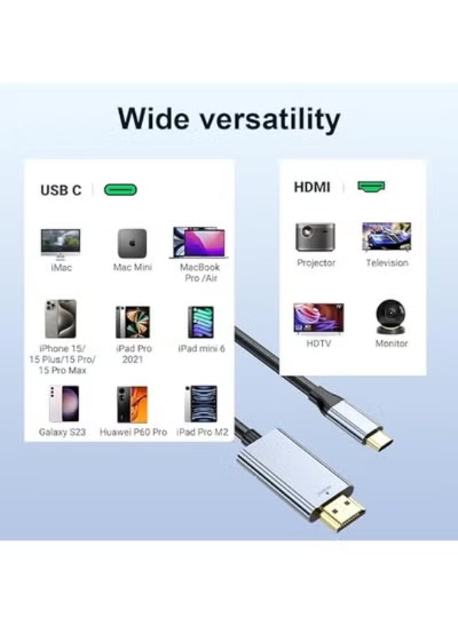 كابل USB C إلى HDMI بدقة 4K بطول 2 متر – عملي وسهل الاستخدام لعرض الفيديو على الشاشات - Image 2