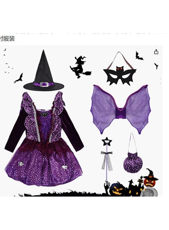 NIBEMINENT Halloween children's magic witch dress, puffy skirt, witch performance dress and dress - Image 1