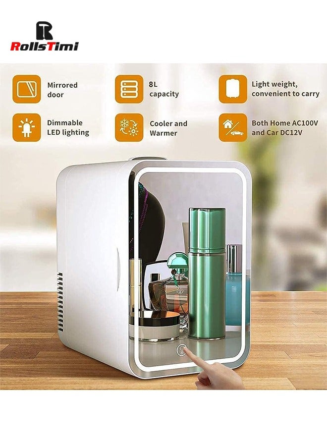 RollsTimi  Mini Fridge Portable Beauty Skincare Makeup Fridge with LED Mirror AC DC Thermoelectric Cooler and Warmer Refrigerators - Image 1