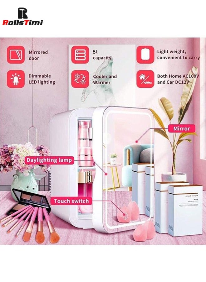 RollsTimi  Mini Fridge Portable Beauty Skincare Makeup Fridge with LED Mirror AC DC Thermoelectric Cooler and Warmer Refrigerators - Image 3