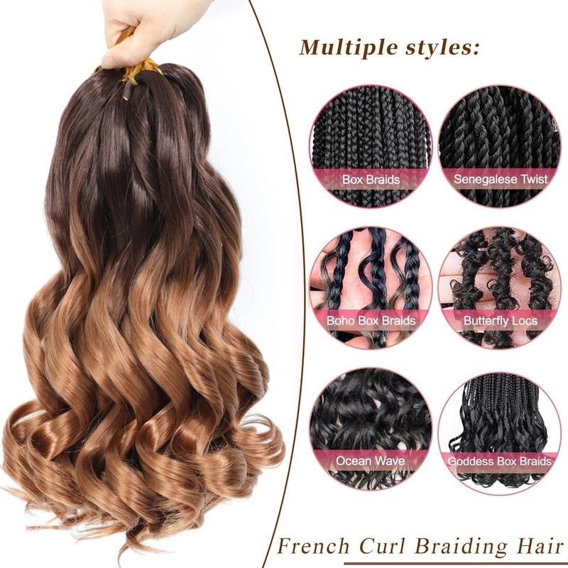 FALEMEI French Curl Braiding Hair 12 Inch 8 Packs Curly Braiding Hair Pre Stretched French Curls Braiding Extension Curl Crochet Braids Spiral Extensions (OT4/30#, 12 Inch (Pack of 8)) - Image 2