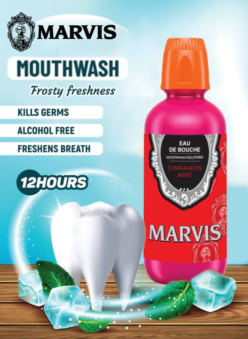 Marvis Cinnamon Mint Mouthwash Long-Lasting Freshness, Natural Cinnamon & Mint Blend 400ML - Image 2
